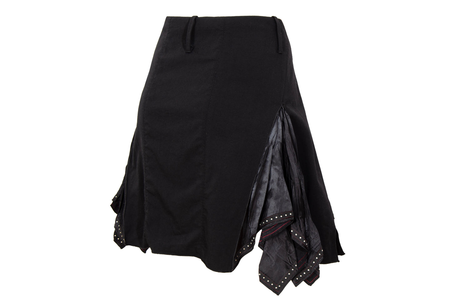 2000s Marithé + François Girbaud asymmetrical pleats zip front black skirt
