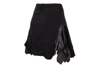 2000s Marithé + François Girbaud asymmetrical pleats zip front black skirt