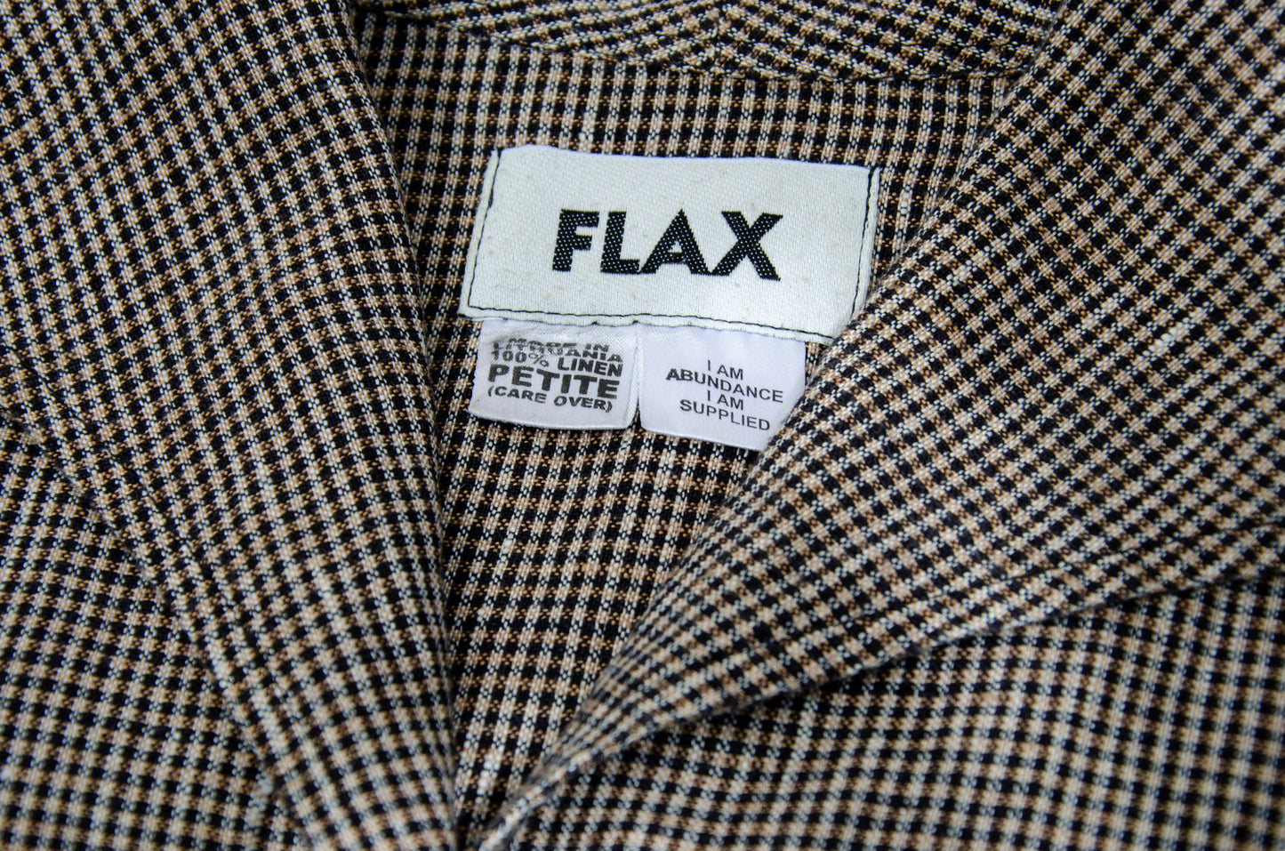 90s FLAX by Jeanne Engelhart 100% linen checkered blouse and skirt two piece set