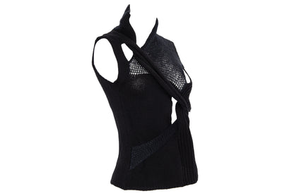 2000s avant garde black fuzzy mohair deformed knit cut out sleeveless top - Italian vintage