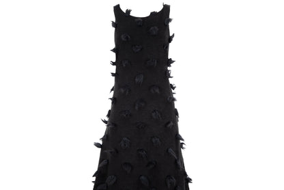 Rare Biche de Bere black boiled wool dress with 3D tufted wool pompom details